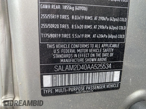 2010 Land Rover LR4 HSE with VIN SALAM2D40AA525XXX, listed as a Copart auction lot 63040085 with 119,198 mi miles and Clean title. Bid and sale history available at DreamBid. Image 10.
