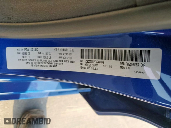 2015 Chrysler 200 C with VIN 1C3CCCCB7FN740079, listed as a Copart auction lot 53384965 with 100,944 mi miles and Salvage Title. Bid and sale history available at carsss.com. Image 13.
