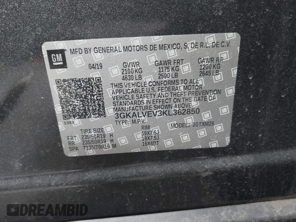 2019 GMC Terrain SLT with VIN 3GKALVEV3KL362850, listed as a IAAI auction lot 41711712 with 114,573 mi miles. Bid and sale history available at carsss.com. Image 9.