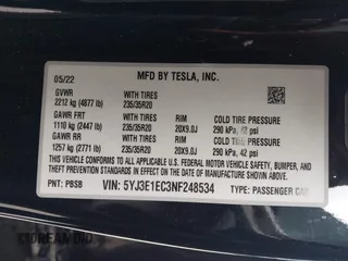 2022 Tesla Model 3 Performance with VIN 5YJ3E1EC3NF248534, listed as a IAAI auction lot 41882694 with 55,415 mi miles and . Bid and sale history available at carsss.com. Image 9.
