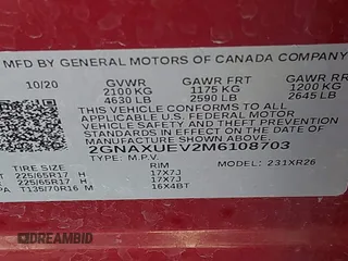 2021 Chevrolet Equinox LT z VIN 2GNAXUEV2M6108703, wystawiony jako IAAI lot #41965639 z przebiegiem 122 160 mil mil oraz . Historia ofert i sprzedaży dostępna na DreamBid. Obrazek 9.