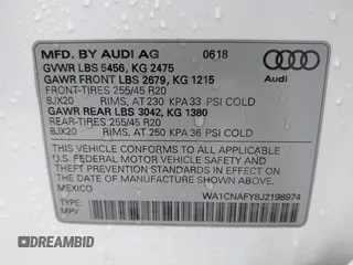 2018 Audi Q5 Prestige with VIN WA1CNAFY8J2198974, listed as a IAAI auction lot 42101083 with 41,687 mi miles and . Bid and sale history available at DreamBid. Image 9.