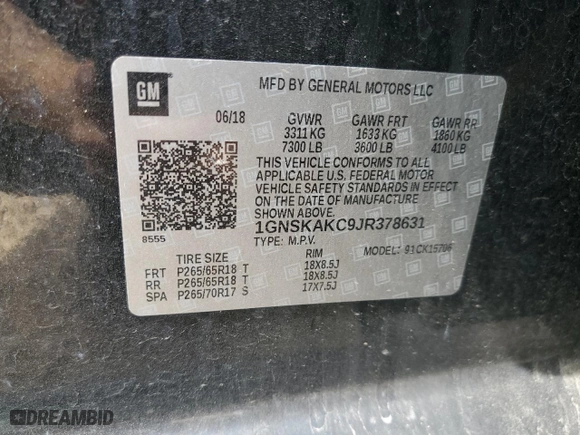 2018 Chevrolet Tahoe LS with VIN 1GNSKAKC9JR378631, listed as a Copart auction lot 61082734 with 158,450 mi miles and Salvage Title. Bid and sale history available at carsss.com. Image 13.