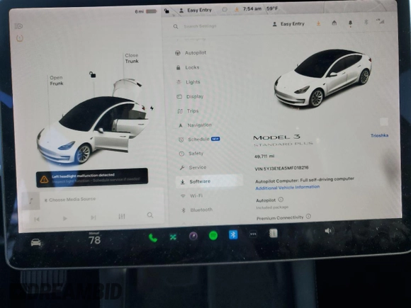 2021 Tesla Model 3 Standard Range Plus z VIN 5YJ3E1EA5MF018216, wystawiony jako Copart lot #52007385 z przebiegiem 49 711 mil mil oraz Szkoda całkowita • Salvage title. Historia ofert i sprzedaży dostępna na DreamBid. Obrazek 9.