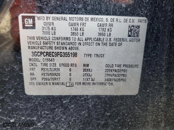 2015 Chevrolet Silverado 1500 LT with VIN 3GCPCREC9FG355198, listed as a Copart auction lot 48744975 with 204,134 mi miles and Salvage Title. Bid and sale history available at carsss.com. Image 12.