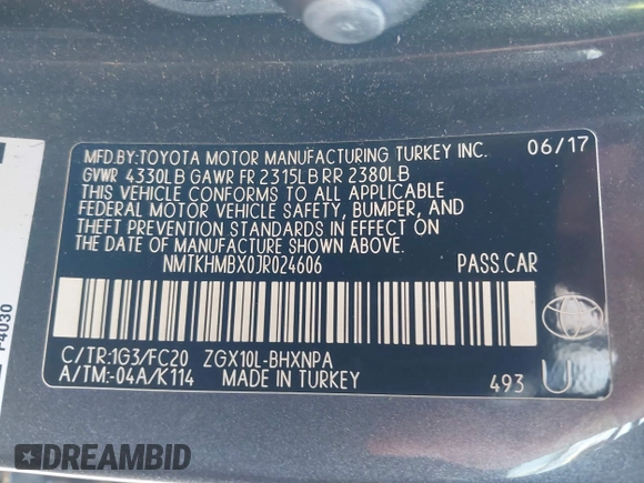 2018 Toyota C-HR XLE with VIN NMTKHMBX0JR024606, listed as a IAAI auction lot 41440926 with 118,968 mi miles. Bid and sale history available at carsss.com. Image 9.