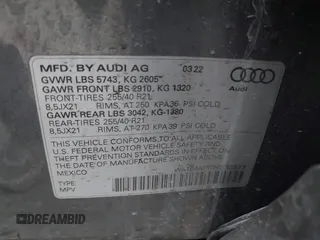 2022 Audi SQ5 Premium Plus with VIN WA1B4AFY0N2087517, listed as a IAAI auction lot 41193190 with 35,400 mi miles. Bid and sale history available at carsss.com. Image 9.