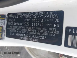 2014 Kia Rio LX with VIN KNADM4A37E6332282, listed as a IAAI auction lot 42050166 with 159,116 mi miles. Bid and sale history available at carsss.com. Image 9.