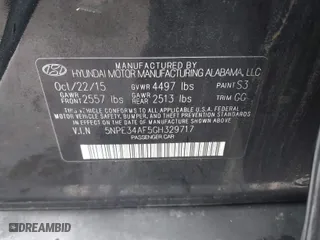 2016 Hyundai Sonata 2.4L Sport with VIN 5NPE34AF5GH329717, listed as a IAAI auction lot 41519434 with 49,069 mi miles. Bid and sale history available at carsss.com. Image 9.