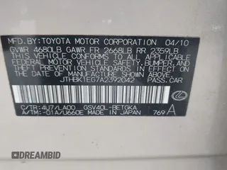 2010 Lexus ES with VIN JTHBK1EG7A2392042, listed as a IAAI auction lot 42029971 with 146,457 mi miles and . Bid and sale history available at carsss.com. Image 9.