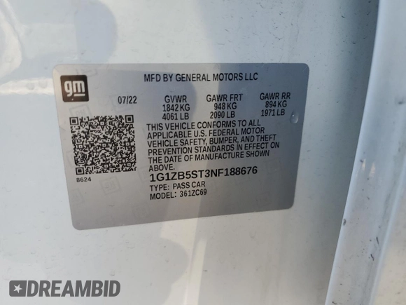 2022 Chevrolet Malibu LS with VIN 1G1ZB5ST3NF188676, listed as a Copart auction lot 49047765 with 47,459 mi miles and Salvage Title. Bid and sale history available at DreamBid. Image 12.