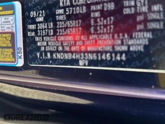 2022 Kia Carnival LXS with VIN KNDNB4H33N6146144, listed as a Copart auction lot 42622055 with 119,709 mi miles and Clean Title. Bid and sale history available at carsss.com. Image 10.