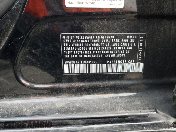 2014 Volkswagen Golf TDI w/Sunroof & Nav z VIN WVWDM7AJ8EW003755, wystawiony jako Copart lot #79718424 z przebiegiem 143 324 mil mil oraz Szkoda całkowita • Salvage title. Historia ofert i sprzedaży dostępna na DreamBid. Obrazek 13.