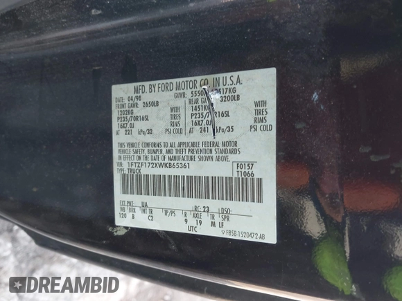 1998 Ford F-150 с VIN 1FTZF172XWKB65361, выставлен на аукционе IAAI как лот 41533540 с пробегом 142 181 миль миль и . История ставок и продаж доступна на DreamBid. Изображение 9.