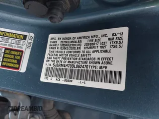 2013 Honda CR-V EX-L with VIN 5J6RM4H70DL062470, listed as a IAAI auction lot 41818275 with 146,936 mi miles. Bid and sale history available at carsss.com. Image 9.
