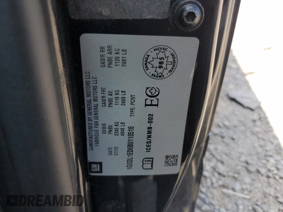 2011 Cadillac CTS Performance with VIN 1G6DL1ED6B0110518, listed as a Copart auction lot 62267705 with 120,338 mi miles and Salvage title. Bid and sale history available at DreamBid. Image 12.