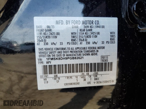 2023 Ford Explorer XLT with VIN 1FMSK8DH9PGB82621, listed as a Copart auction lot 50576485 with 28,026 mi miles and Salvage Title. Bid and sale history available at carsss.com. Image 15.