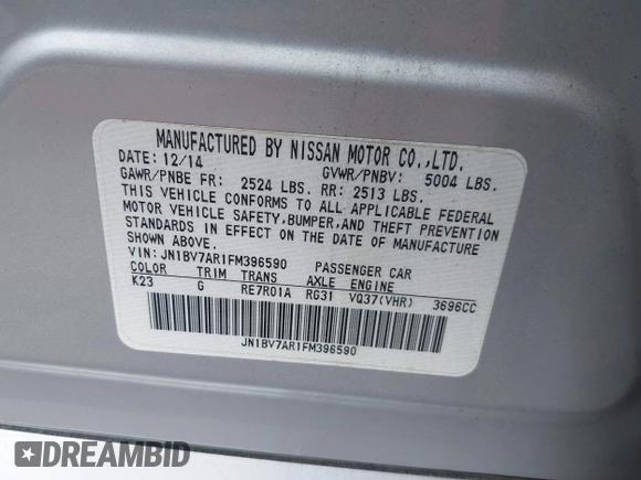 2015 Infiniti Q50 Sport with VIN JN1BV7AR1FM396590, listed as a IAAI auction lot 42687130 with 104,265 mi miles and . Bid and sale history available at DreamBid. Image 9.