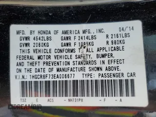 2014 Honda Accord Touring z VIN 1HGCR6F73EA006677, wystawiony jako Copart lot #54866235 z przebiegiem 226 846 mil mil oraz Szkoda całkowita • Salvage title. Historia ofert i sprzedaży dostępna na DreamBid. Obrazek 12.