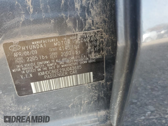 2009 Hyundai Elantra Touring with VIN KMHDC86E29U043685, listed as a Copart auction lot 51700545 with 208,298 mi miles and Salvage title. Bid and sale history available at DreamBid. Image 13.