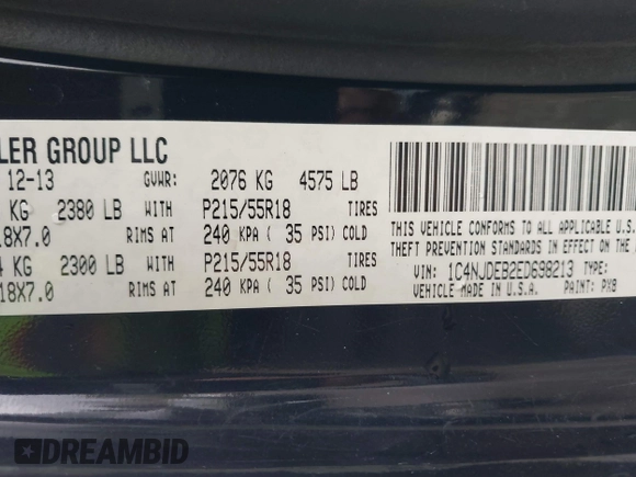 2014 Jeep Compass Latitude with VIN 1C4NJDEB2ED698213, listed as a IAAI auction lot 41997204 with 97,893 mi miles. Bid and sale history available at carsss.com. Image 9.