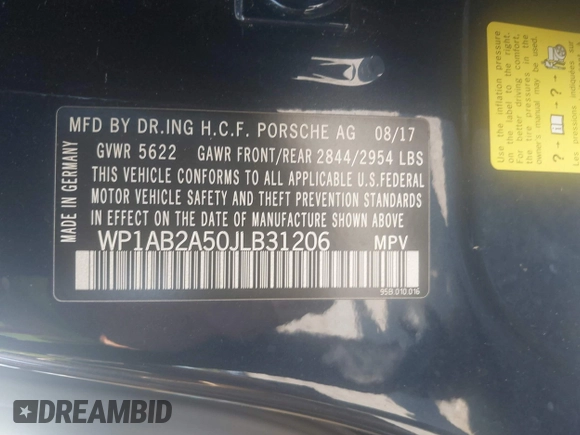 2018 Porsche Macan S with VIN WP1AB2A50JLB31206, listed as a IAAI auction lot 42539442 with 52,941 mi miles and . Bid and sale history available at DreamBid. Image 9.