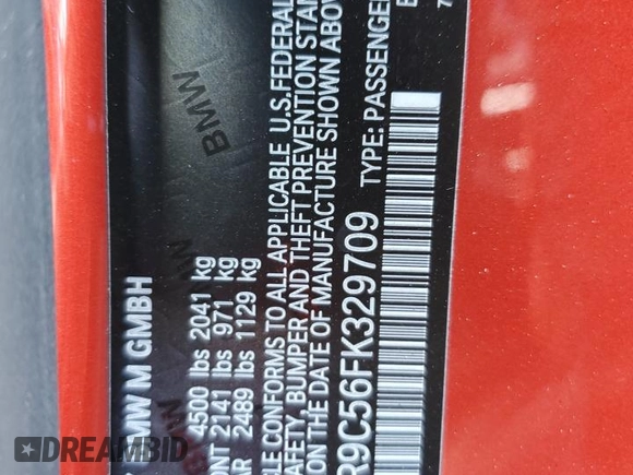 2015 BMW M4 with VIN WBS3R9C56FK329709, listed as a Copart auction lot 67129463 with 107,646 mi miles. Bid and sale history available at carsss.com. Image 15.