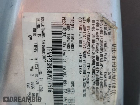2008 Ford Focus SE z VIN 1FAHP33N38W217516, wystawiony jako Copart lot #54433985 z przebiegiem 139 503 mil mil oraz Szkoda całkowita • Salvage title. Historia ofert i sprzedaży dostępna na DreamBid. Obrazek 12.