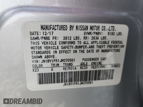 2018 Infiniti Q70 Luxe with VIN JN1BY1PR1JM370561, listed as a Copart auction lot 59784945 with 95,976 mi miles and Non repairable. Bid and sale history available at DreamBid. Image 13.