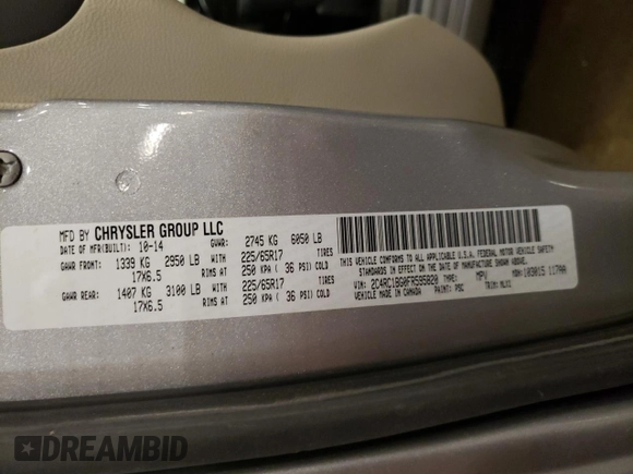 2015 Chrysler Town & Country Touring with VIN 2C4RC1BG0FR595820, listed as a Copart auction lot 55127965 with 155,397 mi miles and Salvage Title. Bid and sale history available at DreamBid. Image 13.
