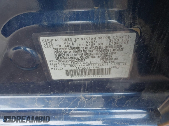 2017 Nissan Note S Plus with VIN 3N1CE2CP9HL373624, listed as a IAAI auction lot 41990518 with 123,768 mi miles and . Bid and sale history available at DreamBid. Image 9.
