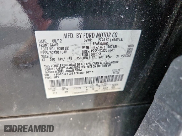 2013 Ford Explorer XLT with VIN 1FM5K7D81DGB19211, listed as a Copart auction lot 61638225 with 160,949 mi miles and Clean title. Bid and sale history available at DreamBid. Image 13.