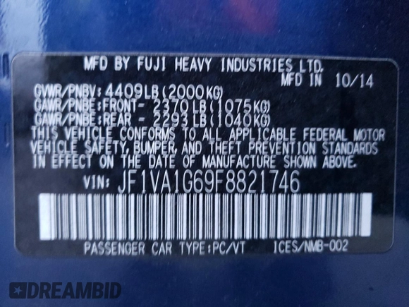 2015 Subaru WRX Limited with VIN JF1VA1G69F8821746, listed as a Copart auction lot 84194064 with 138,392 mi miles and Salvage Title. Bid and sale history available at carsss.com. Image 13.