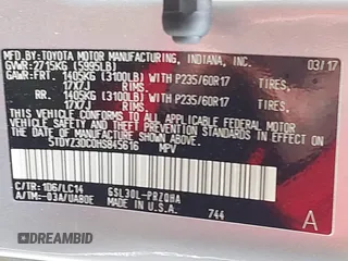 2017 Toyota Sienna XLE Auto Access Seat with VIN 5TDYZ3DC0HS845616, listed as a IAAI auction lot 42027773 with 89,108 mi miles and . Bid and sale history available at DreamBid. Image 9.