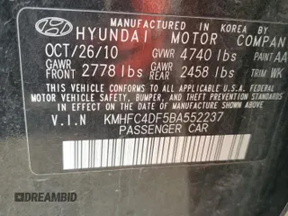 2011 Hyundai Azera Limited with VIN KMHFC4DF5BA552237, listed as a Copart auction lot 53460455 with 132,910 mi miles and Salvage title. Bid and sale history available at DreamBid. Image 12.