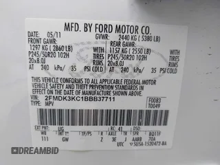 2011 Ford Edge Limited z VIN 2FMDK3KC1BBB37711, wystawiony jako IAAI lot #42348267 z przebiegiem 92 672 mil mil oraz . Historia ofert i sprzedaży dostępna na DreamBid. Obrazek 9.