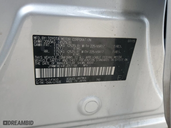 2015 Toyota RAV4 XLE with VIN JTMWFREV4FJ051148, listed as a Copart auction lot 52906585 with 177,213 mi miles and Salvage Title. Bid and sale history available at carsss.com. Image 12.