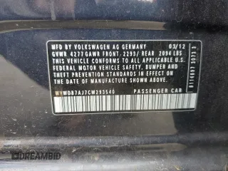 2012 Volkswagen Golf с VIN WVWDB7AJ7CW293540, выставлен на аукционе Copart как лот 60747205 с пробегом 126 480 миль миль и Чистый • Clean title. История ставок и продаж доступна на DreamBid. Изображение 12.