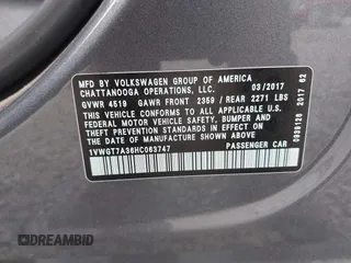 2017 Volkswagen Passat SE with VIN 1VWGT7A36HC063747, listed as a IAAI auction lot 42830924 with 85,120 mi miles and . Bid and sale history available at DreamBid. Image 9.