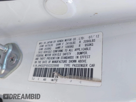 2012 Acura TSX Technology с VIN JH4CU2F65CC028998, выставлен на аукционе IAAI как лот 42898860 с пробегом 107 567 миль миль и . История ставок и продаж доступна на DreamBid. Изображение 9.