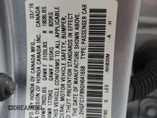 2016 Honda Civic EX-L z VIN 2HGFC1F89GH641658, wystawiony jako Copart lot #78308544 z przebiegiem 68 169 mil mil oraz Czysty tytuł • Clean title. Historia ofert i sprzedaży dostępna na DreamBid. Obrazek 12.