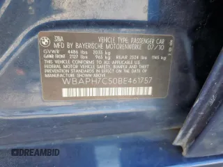 2011 BMW 3 Series 328i with VIN WBAPH7C50BE461757, listed as a Copart auction lot 62005405 with 129,851 mi miles and Salvage title. Bid and sale history available at DreamBid. Image 12.