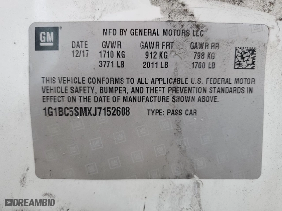 2018 Chevrolet Cruze LS with VIN 1G1BC5SMXJ7152608, listed as a Copart auction lot 50142155 with 105,766 mi miles and Non Repairable. Bid and sale history available at carsss.com. Image 13.