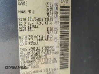 2017 Nissan Murano SL z VIN 5N1AZ2MH5HN181564, wystawiony jako Copart lot #59468625 z przebiegiem 134 790 mil mil oraz Szkoda całkowita • Salvage title. Historia ofert i sprzedaży dostępna na DreamBid. Obrazek 14.