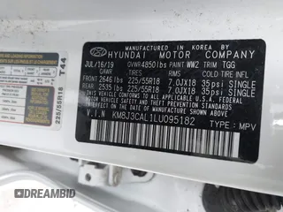 2020 Hyundai Tucson SEL z VIN KM8J3CAL1LU095182, wystawiony jako IAAI lot #41851648 z przebiegiem 25 208 mil mil oraz . Historia ofert i sprzedaży dostępna na DreamBid. Obrazek 9.