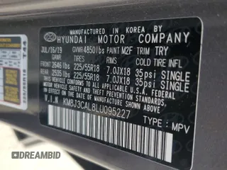 2020 Hyundai Tucson Sport с VIN KM8J3CAL8LU095227, выставлен на аукционе Copart как лот 69130814 с пробегом Не указан миль и На запчасти • Non repairable. История ставок и продаж доступна на DreamBid. Изображение 14.