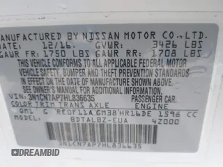2017 Nissan Versa SV with VIN 3N1CN7AP7HL836635, listed as a IAAI auction lot 42014704 with 91,636 mi miles and . Bid and sale history available at DreamBid. Image 9.