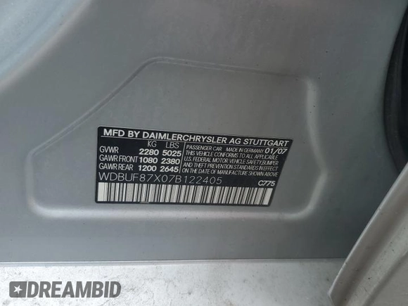 2007 Mercedes-Benz E 350 z VIN WDBUF87X07B122405, wystawiony jako Copart lot #54492405 z przebiegiem 114 627 mil mil oraz Szkoda całkowita • Salvage title. Historia ofert i sprzedaży dostępna na DreamBid. Obrazek 12.