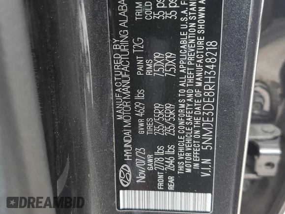 2024 Hyundai Tucson Limited with VIN 5NMJE3DE8RH348218, listed as a Copart auction lot 55144015 with 38,887 mi miles and Non Repairable. Bid and sale history available at DreamBid. Image 14.