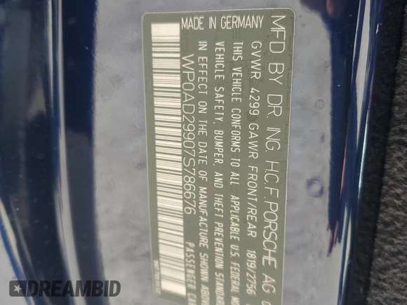 2007 Porsche 911 Turbo with VIN WP0AD29907S786676, listed as a Copart auction lot 48687765 with Not Provided miles and Clean Title. Bid and sale history available at carsss.com. Image 12.